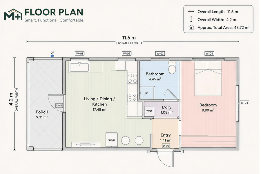 1 Bedroom granny flat floor plan