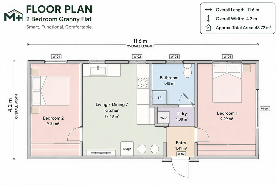 2 Bedroom granny flat floor plan