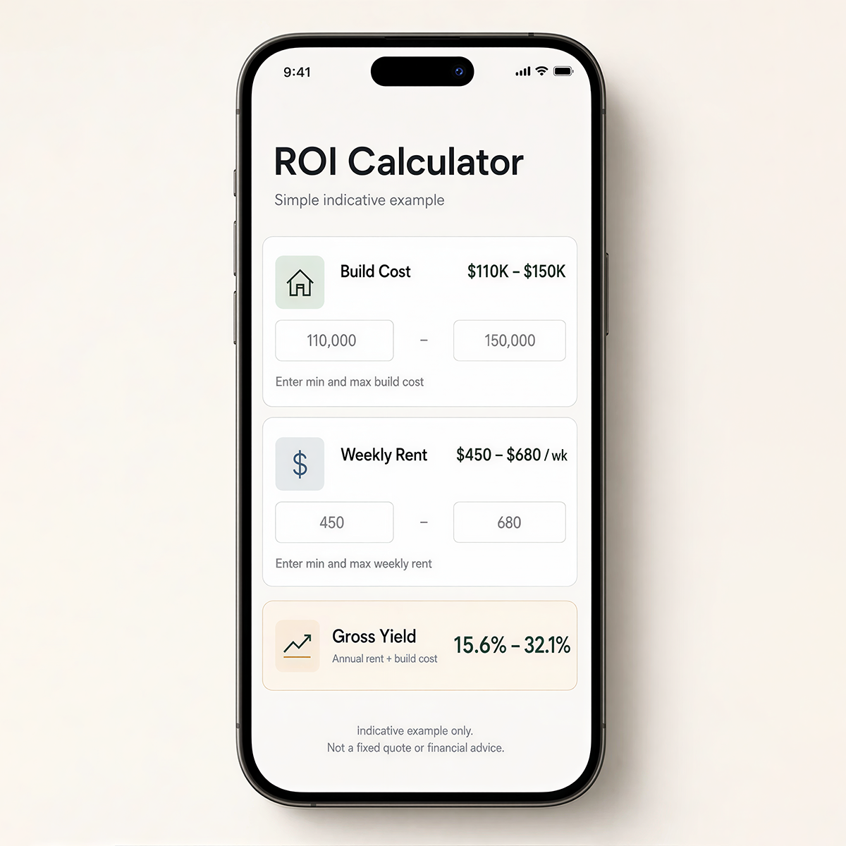 Free granny flat ROI estimate summary for a Victoria homeowner