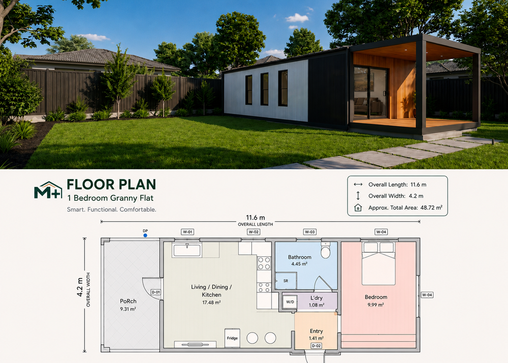 1 bedroom granny flat floor plan or exterior