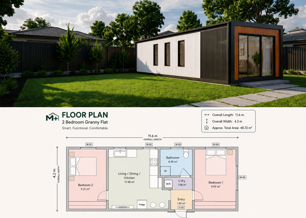 2 bedroom granny flat floor plan or exterior