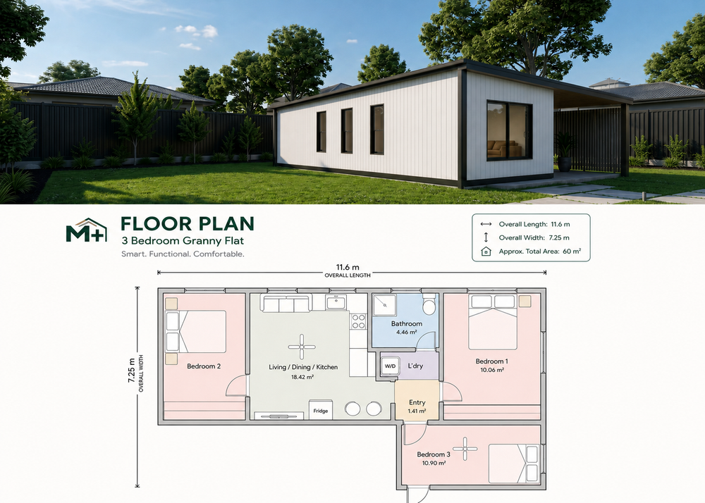 3 bedroom granny flat floor plan or exterior