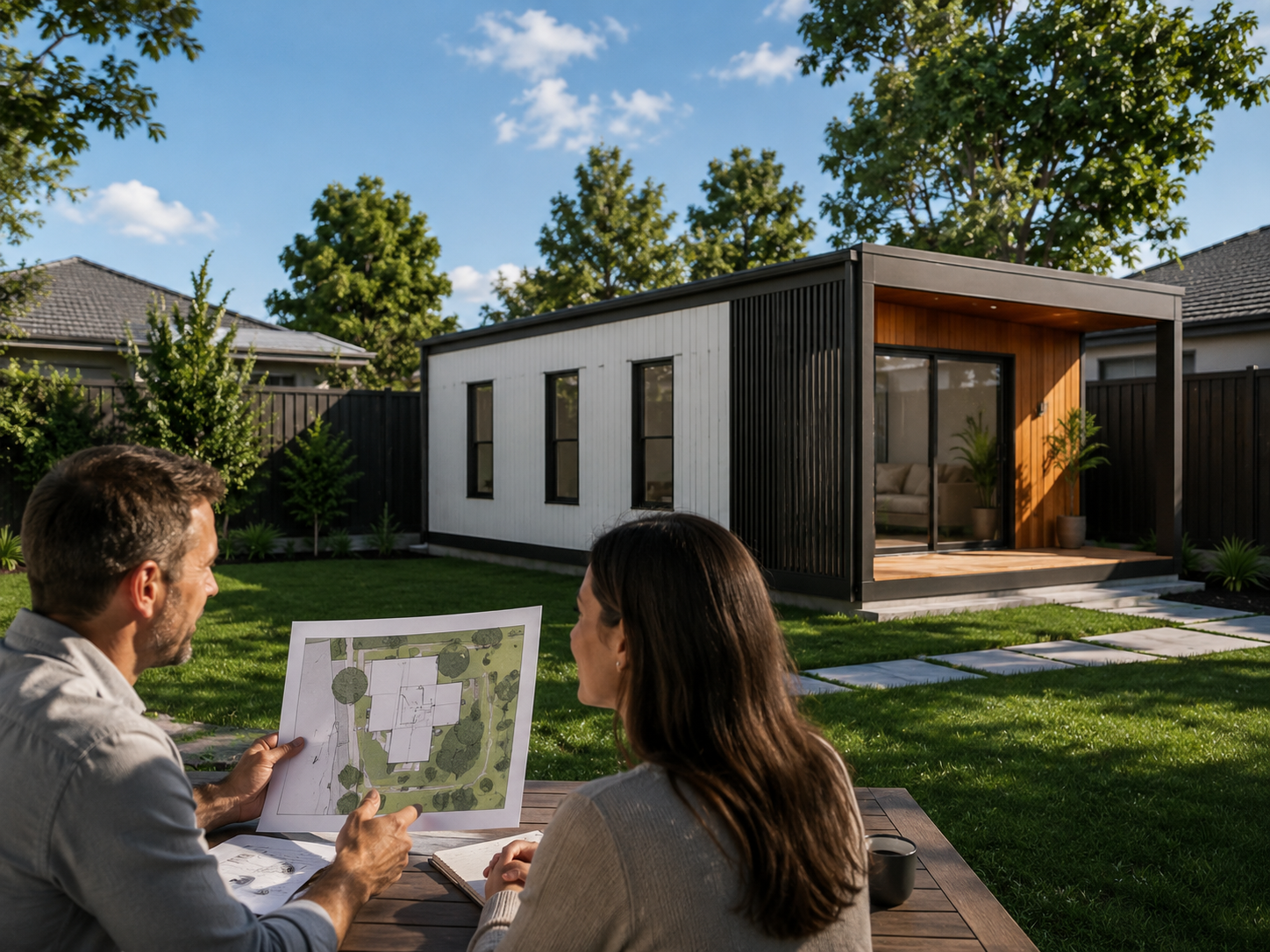 Modern Australian backyard granny flat exterior