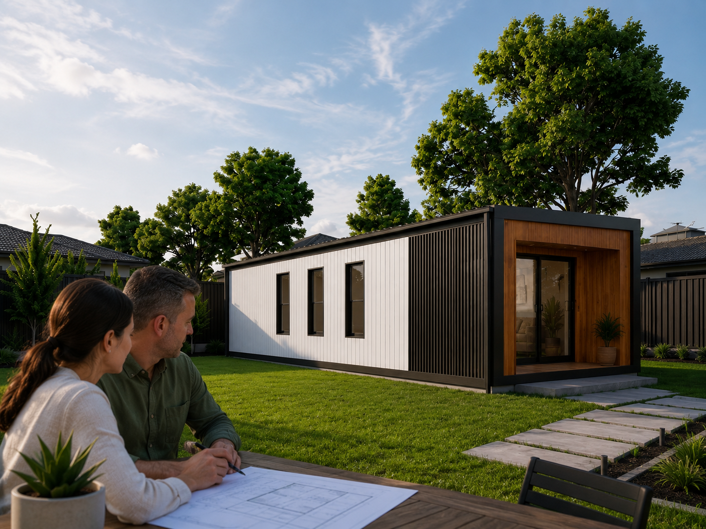 Modern Australian backyard granny flat exterior